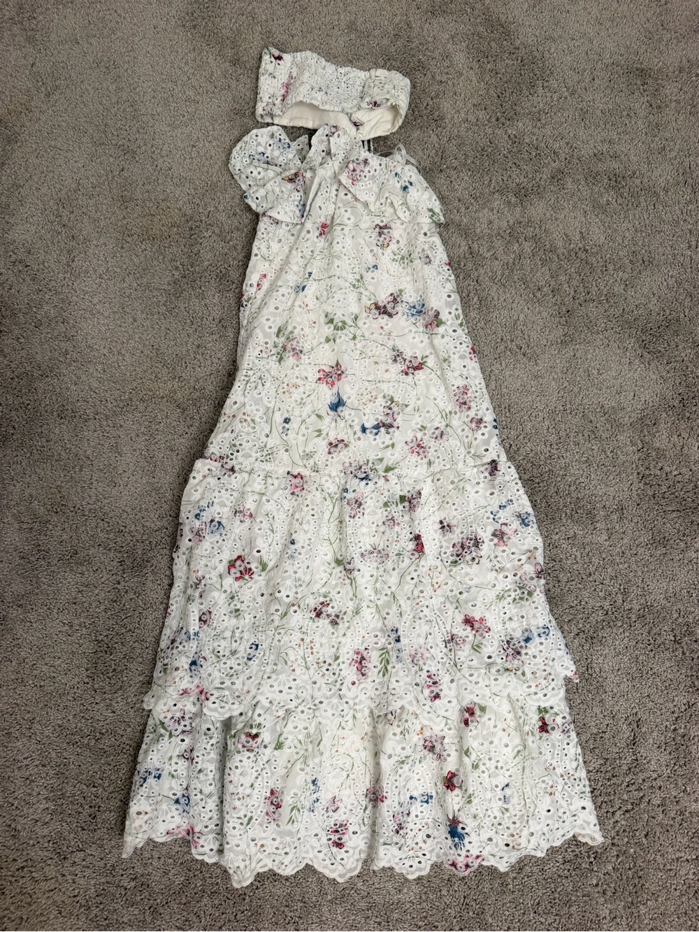 Gianni Bini Isla Wildflower Floral Eyelet Cut Out Halter Maxi Dress - Size 0